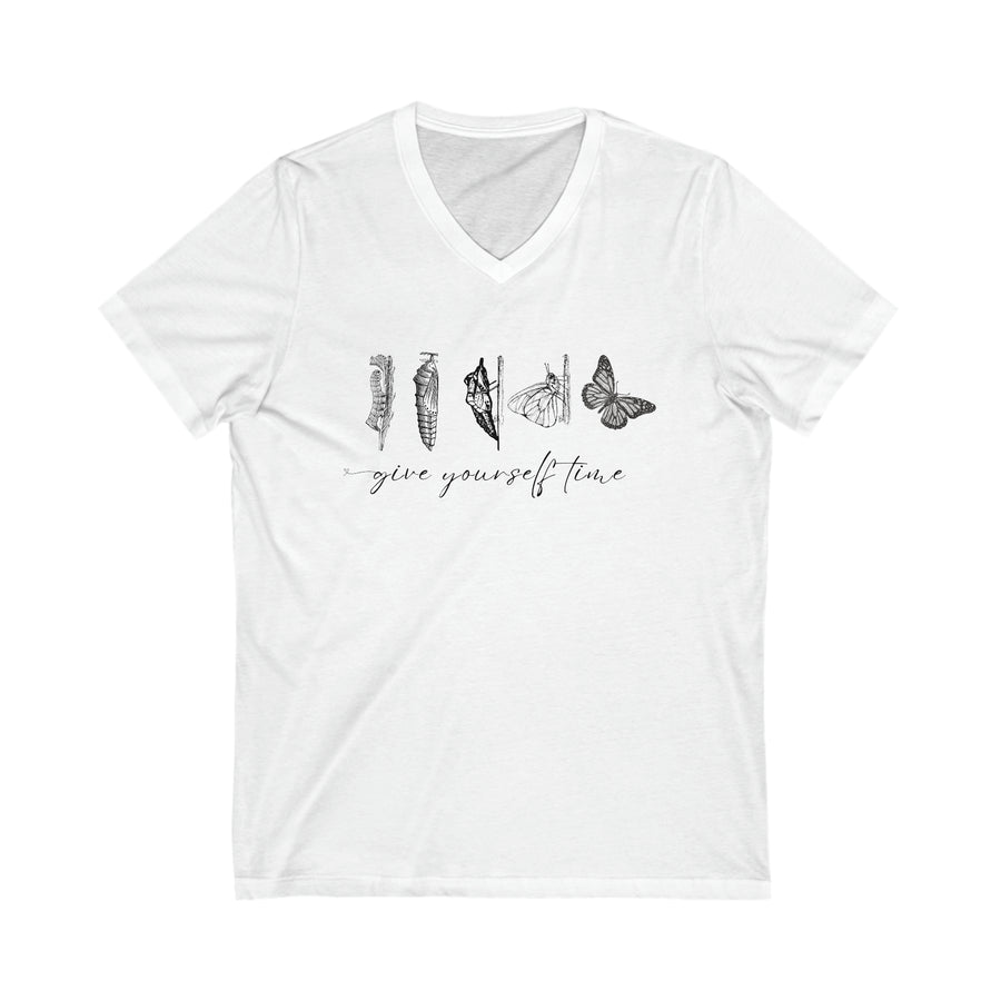 Give Yourself Time Inspirational Unisex Jersey Short Sleeve V-Neck Tee