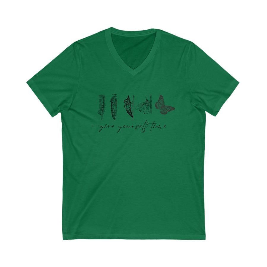Give Yourself Time Inspirational Unisex Jersey Short Sleeve V-Neck Tee