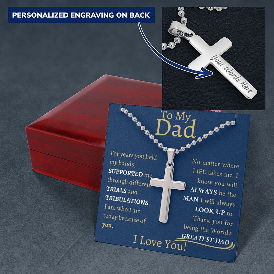 Dad | Greatest Dad (Personalized Cross Necklace)