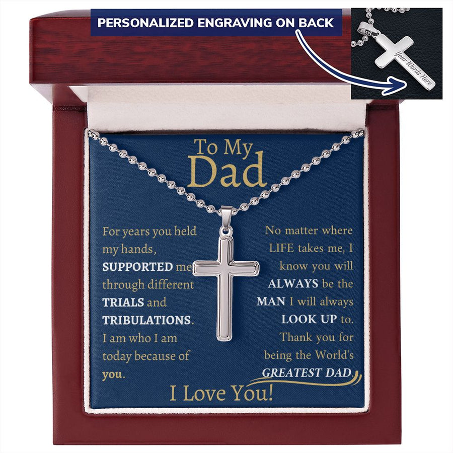 Dad | Greatest Dad (Personalized Cross Necklace)